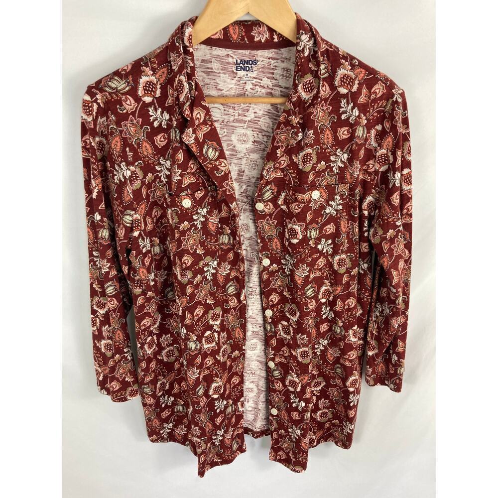 Lands End Paisley Patterned Button Up Shirt Size Medium